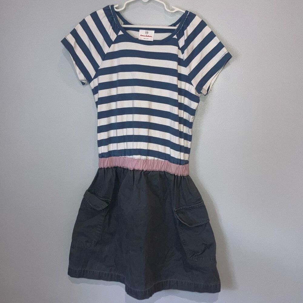 Hanna Andersson Navy & White Striped Cargo Dress Size 10/140cm #800